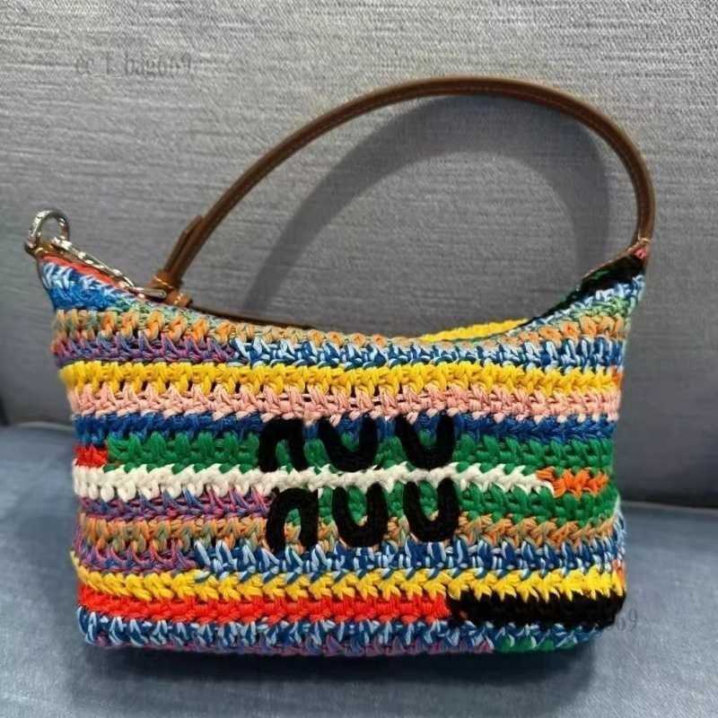 Evening Bags Rainbow Raffia Bag Crochet Tote Bag New Crossbody Weave Hobo Beach Bag Summer School Handbag Beach Travel Women Fashion Large Capacity Handbags
