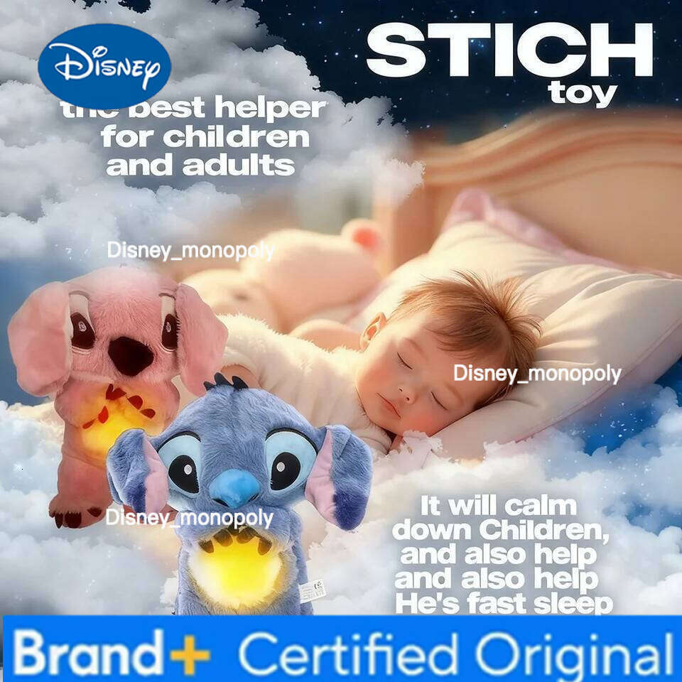 Disney Stitch Breathing Green Shaggy Plush Doll Music & Light Soothing Toy Bedroom Decor Kids Holiday Gift H260126