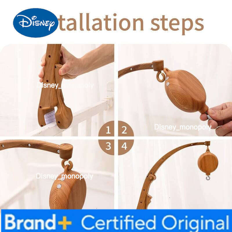 Disney Let's Make Baby Imitation Wooden Hanging Rattles Hanger Kid Crib Mobile Bed Bell Toy Plastic Bracket H260126