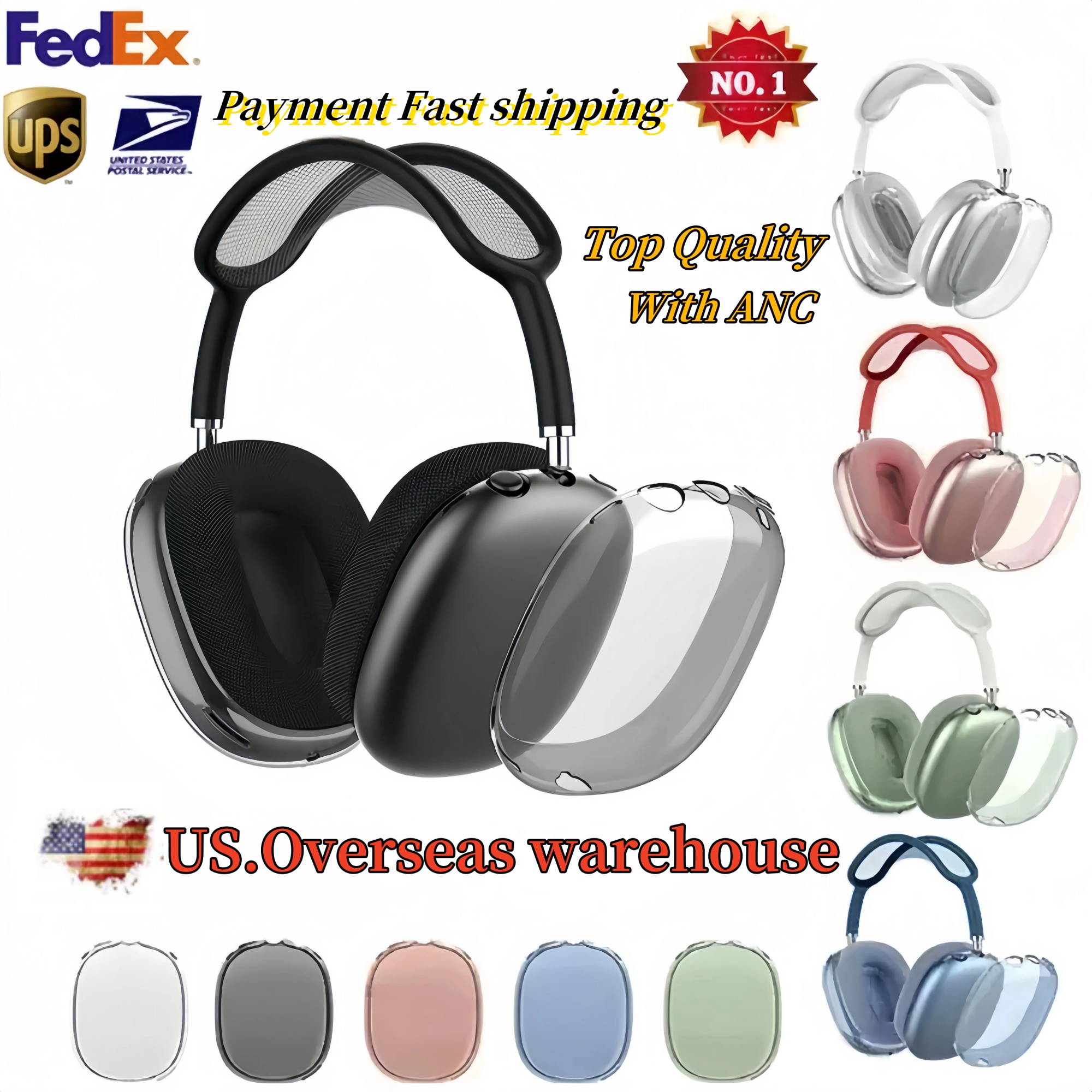 USA Stock for AirpodMax 2 3 4 Bluetooth Metal ANC Headphone Earbuds Accessories Transparent TPU Silicone Case AirPodsPro pro 2 Max Noise Cancelling Headset Cover