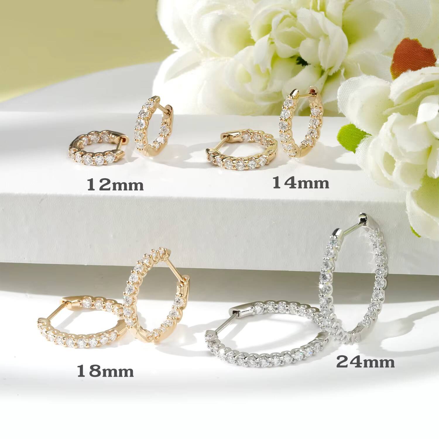 Starsgem 2MM HPHT CVD Loose Lab Diamond Eternity Hoops 10K/14K/18K Solid Gold Earrings DEF VS Lab Grown Diamonds Hoop Earrings