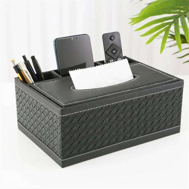 Leather Box PU Cover Desk Makeup Cosmetic Organizer Remote Controller Phone Home Office Tissue Paper Napkin Holder