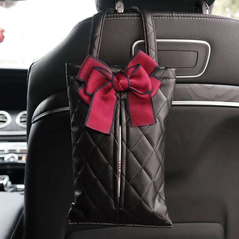 Leather Fashion Bowknot Boxes Cute Seat Back Tissue Organizer Car Decoration Auto Interior Storage Bag