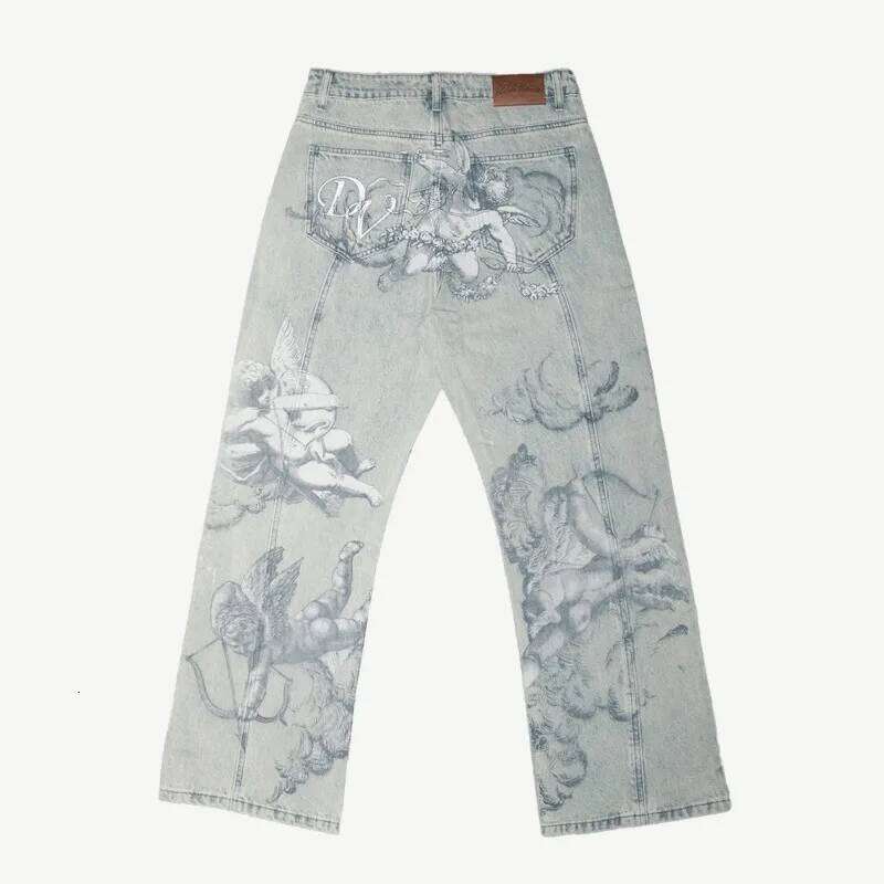 Y2k Retro Baggy Trendy Cupid Angel Pattern Men Women Pants American Hip Hop Streetwear Unisex Casual Straight Leg Jeans C260126 - view 3