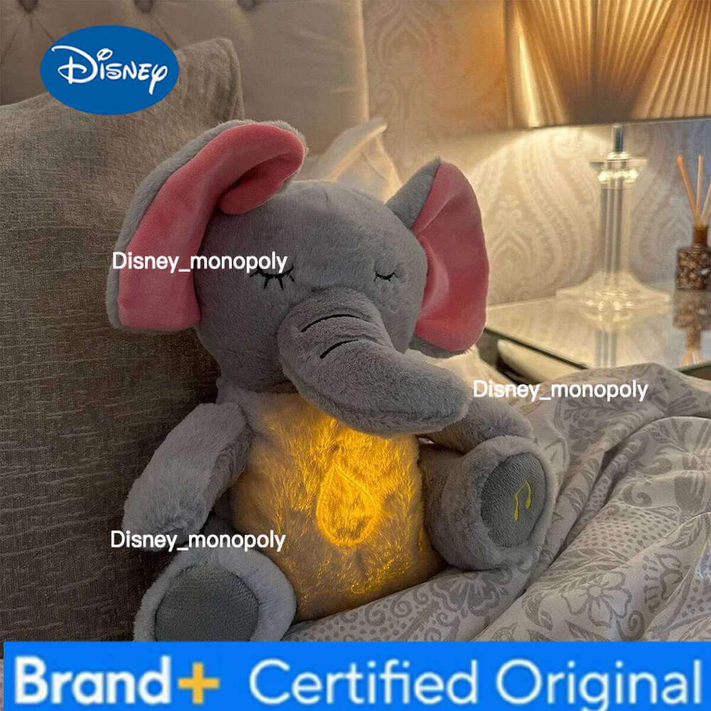Disney 4 Modes Baby Breathing Soothing Elephant Plush Sleeping Companion Music and Light Doll Sensory Stuffed Toy Kids Gift H260126