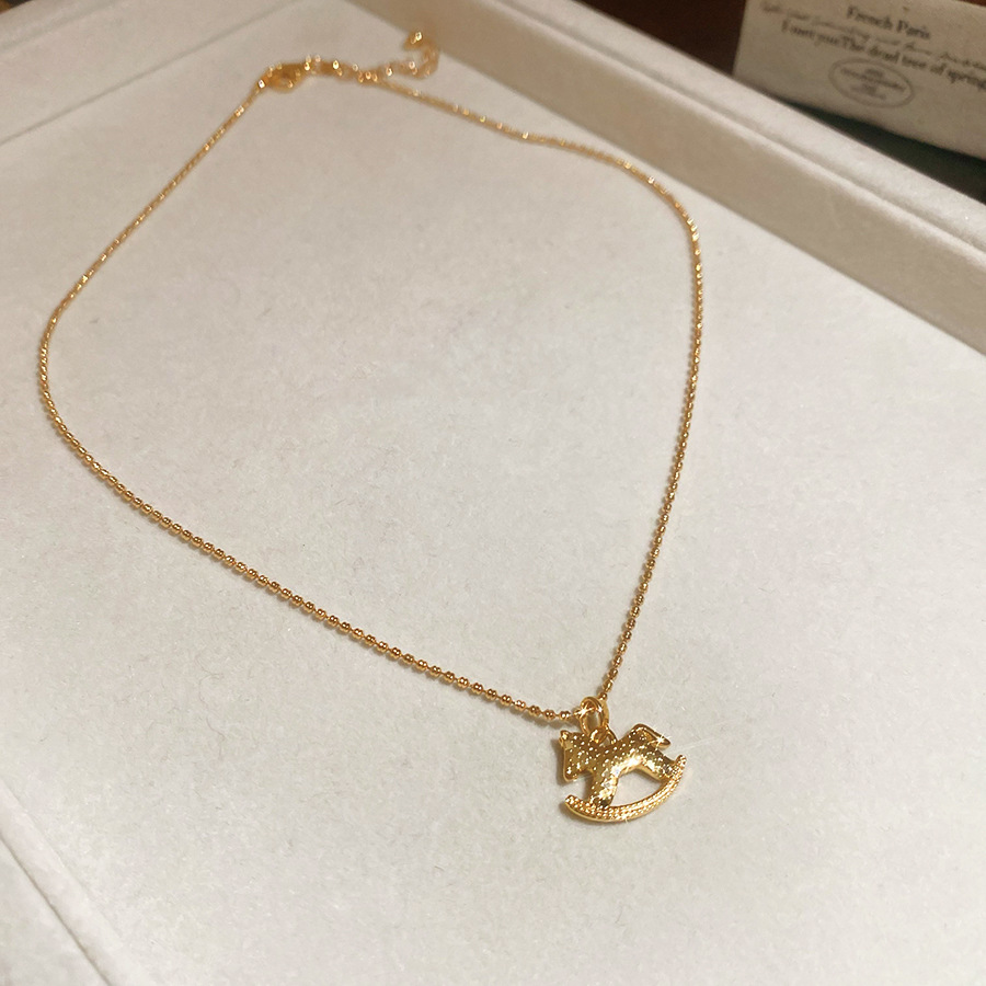 18K Real Gold Plated Copper Coin Little Horse Necklace Bracelet New Chinese Style Zodiac Year Jewelry Set Light Luxury Niche Accessories - view 5
