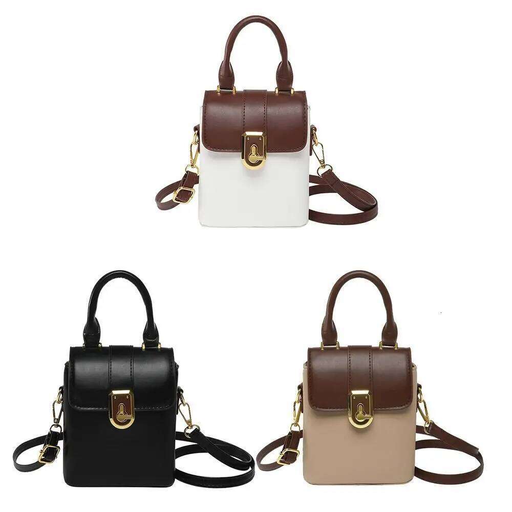 PU Contrast Color Phone Handbag Korean Style Simple Shoulder Message Storage Ins Square Tote Bag Streetwear XJ260125