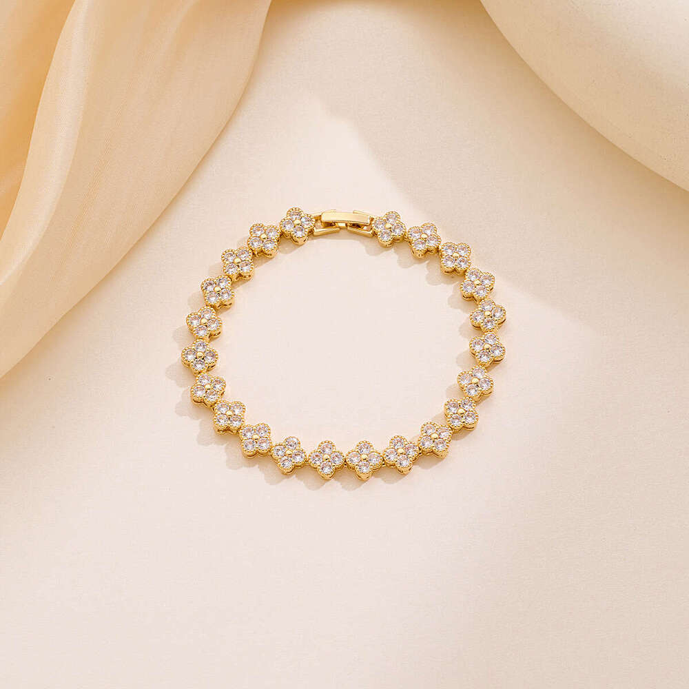 Colorful Diamond Fashion Light Luxury Crystal New Versatile Multi-Color Zircon Four-Leaf Clover Bracelet