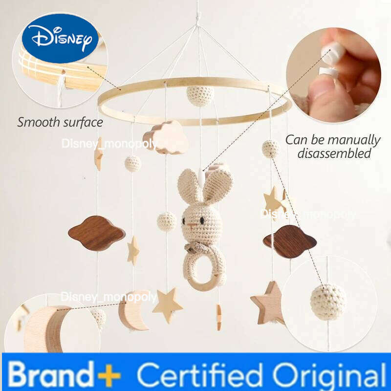 Disney Baby Wooden Cartoon Rabbit Hanging Rattles Hanger Crib Mobile Bed Bell Wood Toy Holder Arm Bracket Kid Gifts H260126