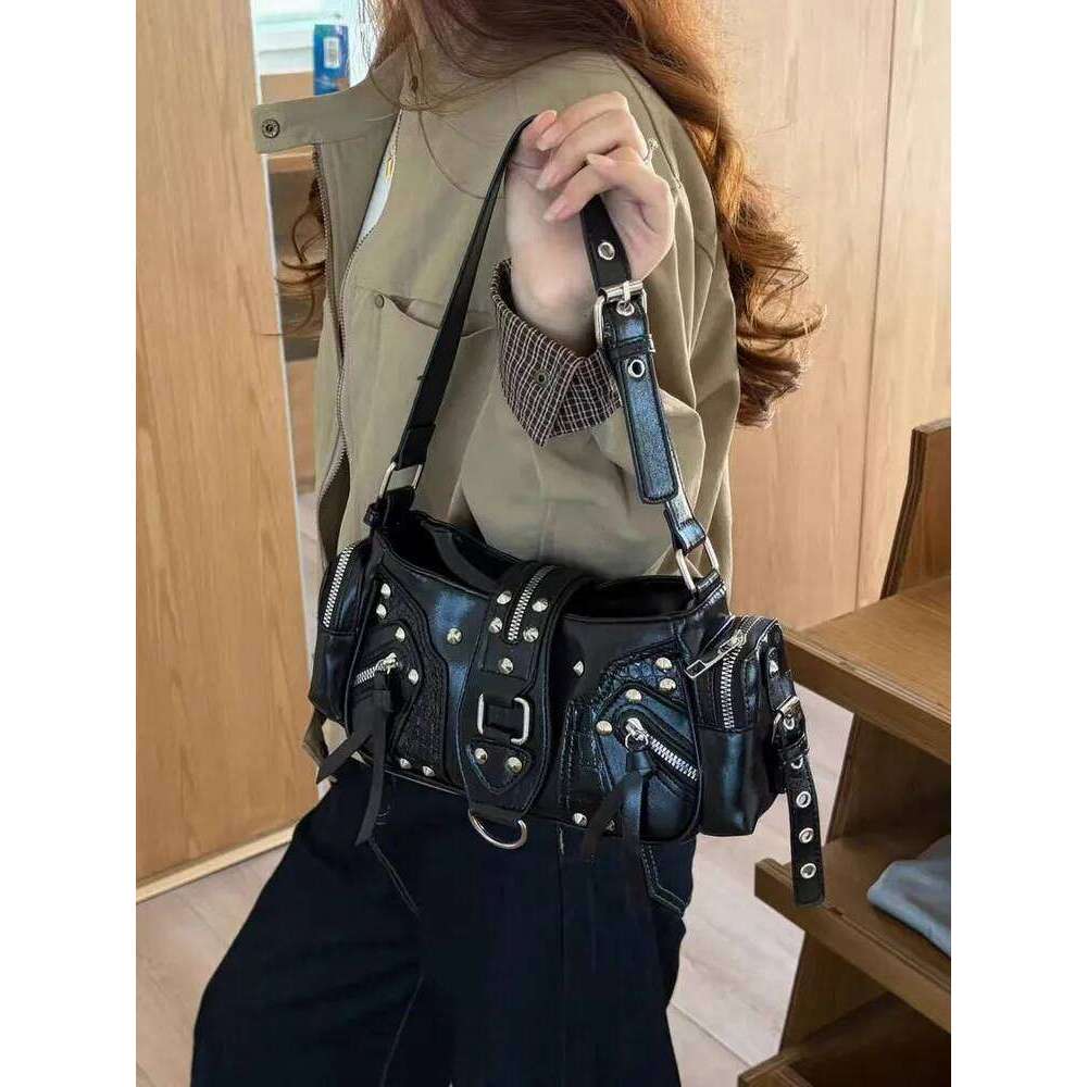 Fashion Willow Nail Locomotive PU Leather Women's Shoulder Bags Sweet Cool Babes Wind Female Handbag Casual Ladies Crossbody Bag XJ260125