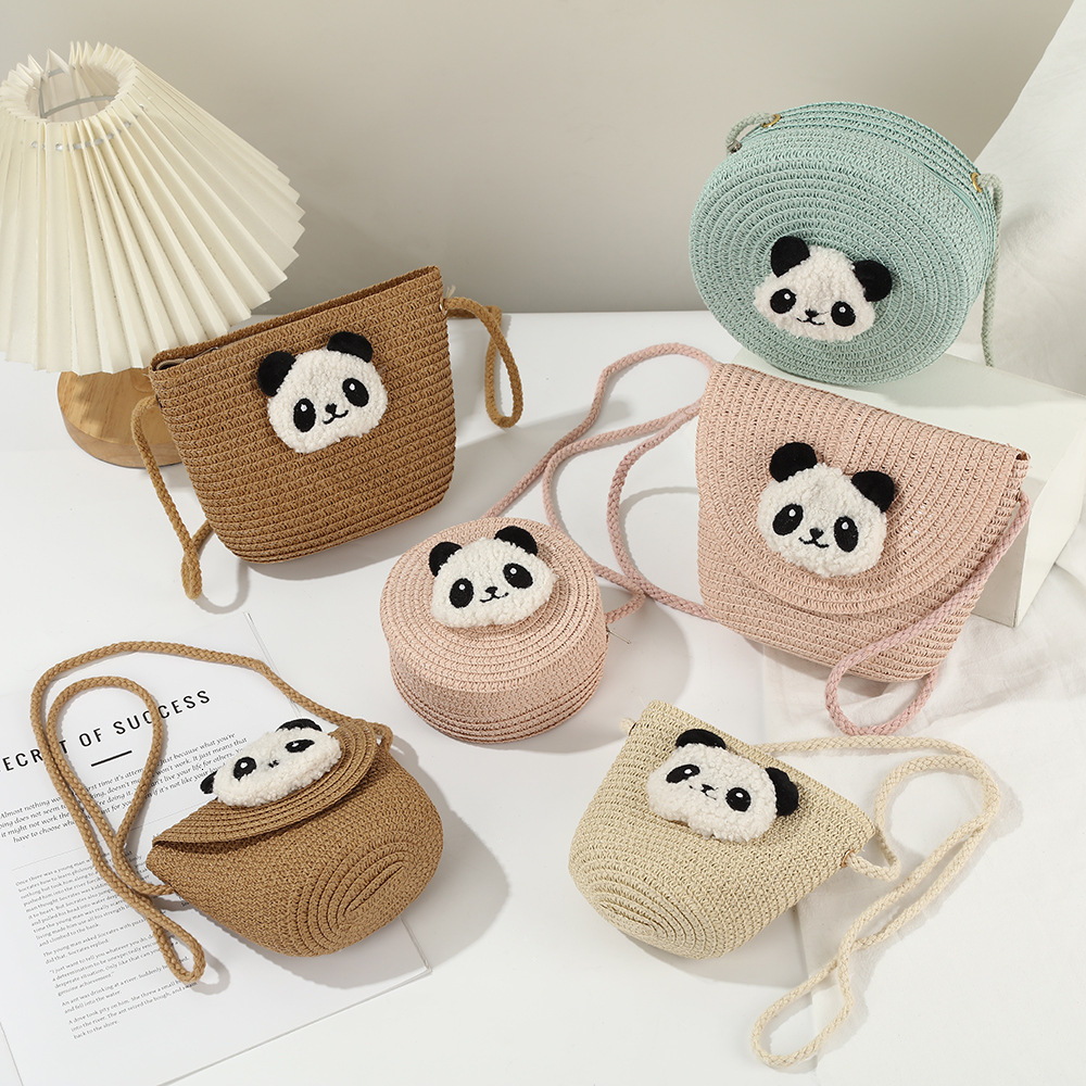 Little Panda Woven New Summer Beach Straw For Women Mini Cartoon Cute Phone Crossbody Small Bag