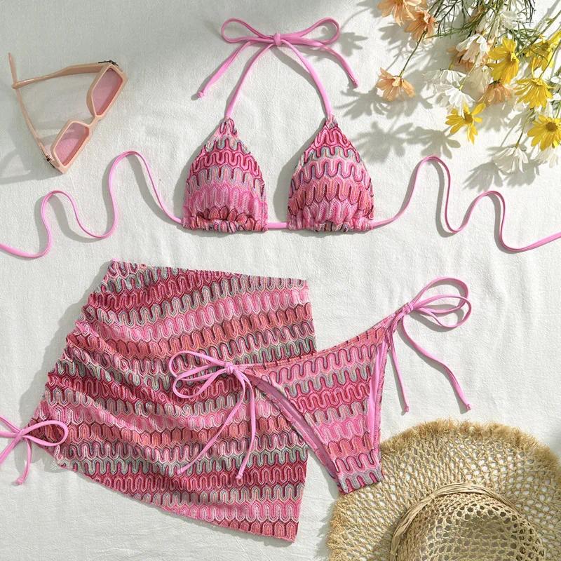 Women's Swimwear 2026 Sexy 3Pcs Bikinis Set Female Swimsuit Women Three-Piece Beach Swim Wear Bathing Suits Brazilian Bikini Pool Bather