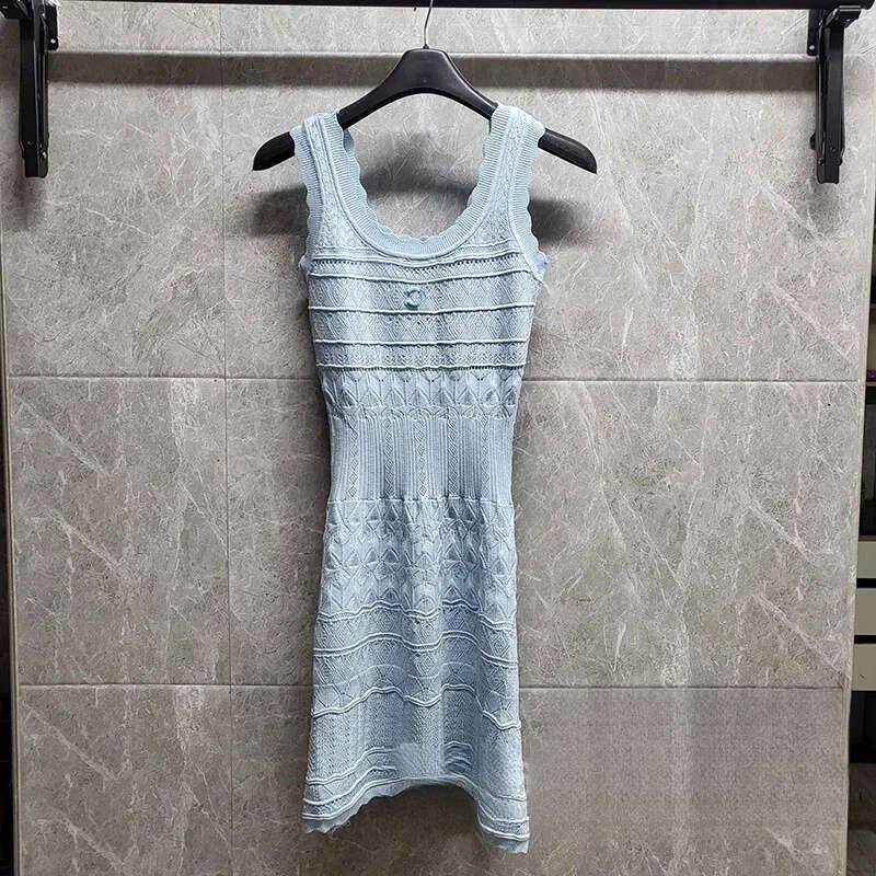 Designer Knitted Dress Slimming Low Round Neck Tank Top Dress Summer Street Style Wedding Date