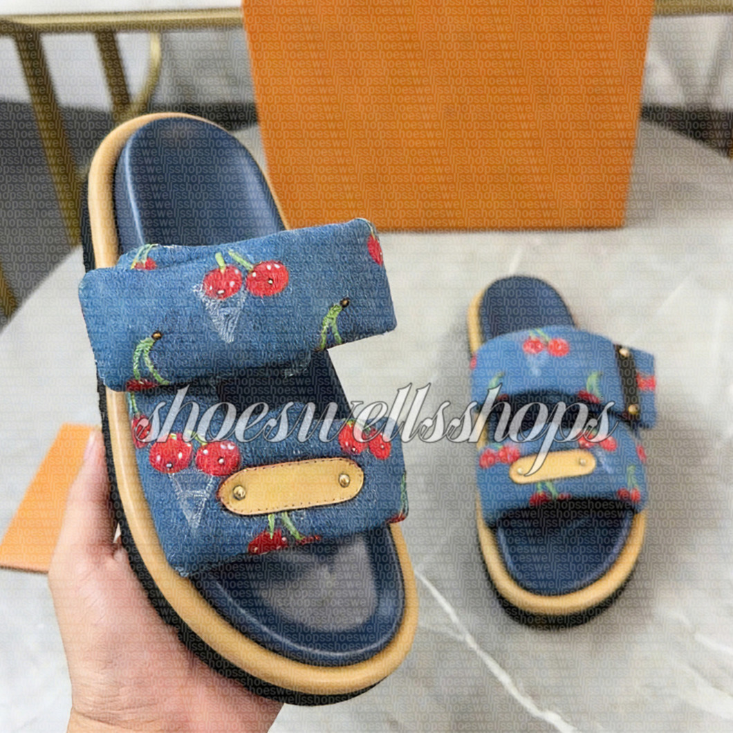 Designer lvlys Slipper TM Pool Pillow Flat Comfort Mules Sandals Takashi Murakami Black White Colorful Flower Bom Dia Sandale Womens Mens Beach Holiday Luxury Slide