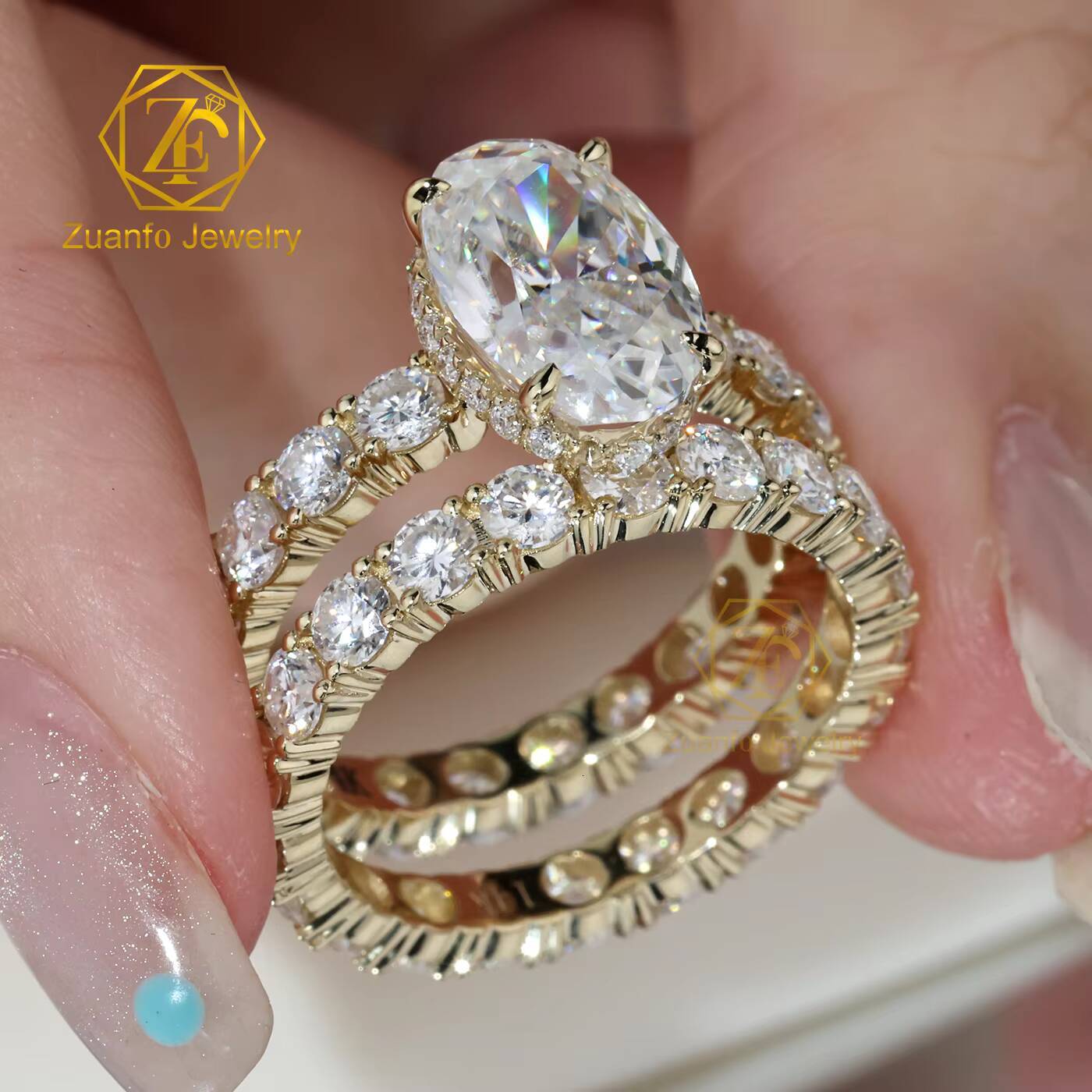 Oval Cut Lab Grown Moissanite Diamond 14K 18K 10K Solid Gold Platinum Engagement Wedding Band Ring Sets