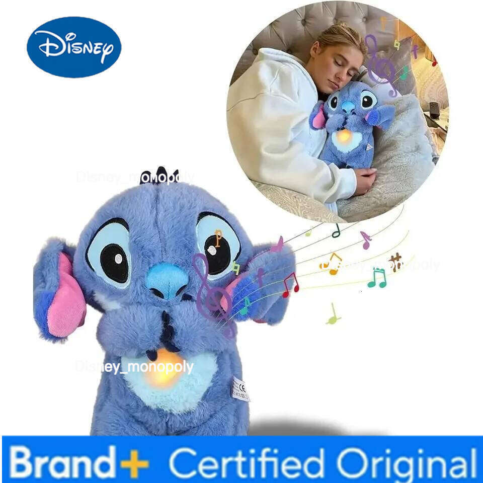 Disney New Stitch Plush Doll Breath Child Peluche Lilo&Stitch Kawaii Soothes Toy Anime Baby Music Light Sleep Toys Model Kid Gift H2601261