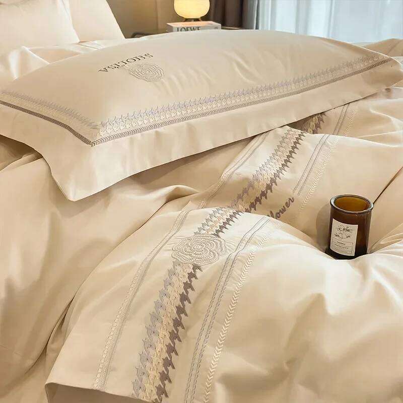 Light Luxury Style 120 Thread Count Pure Four Piece Set Embroidered All Cotton Quilt Cover Premium Feeling Bed Sheet Y260124