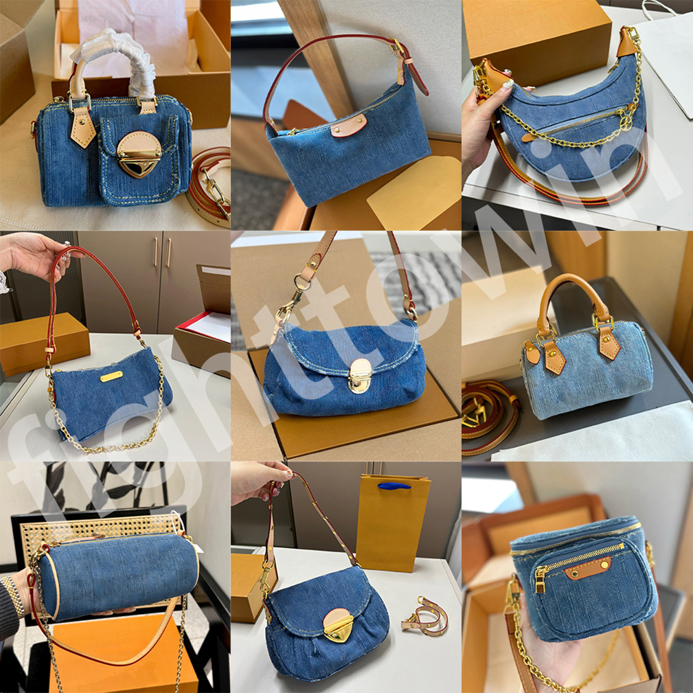 Denim Designer bag Mini Nano Speddy bag 16cm Shoulder Bag Denim bag Woman Leather Crossbody bag Luxury Embossed Tote Purse Brown Flowers classic Vintage Handbags
