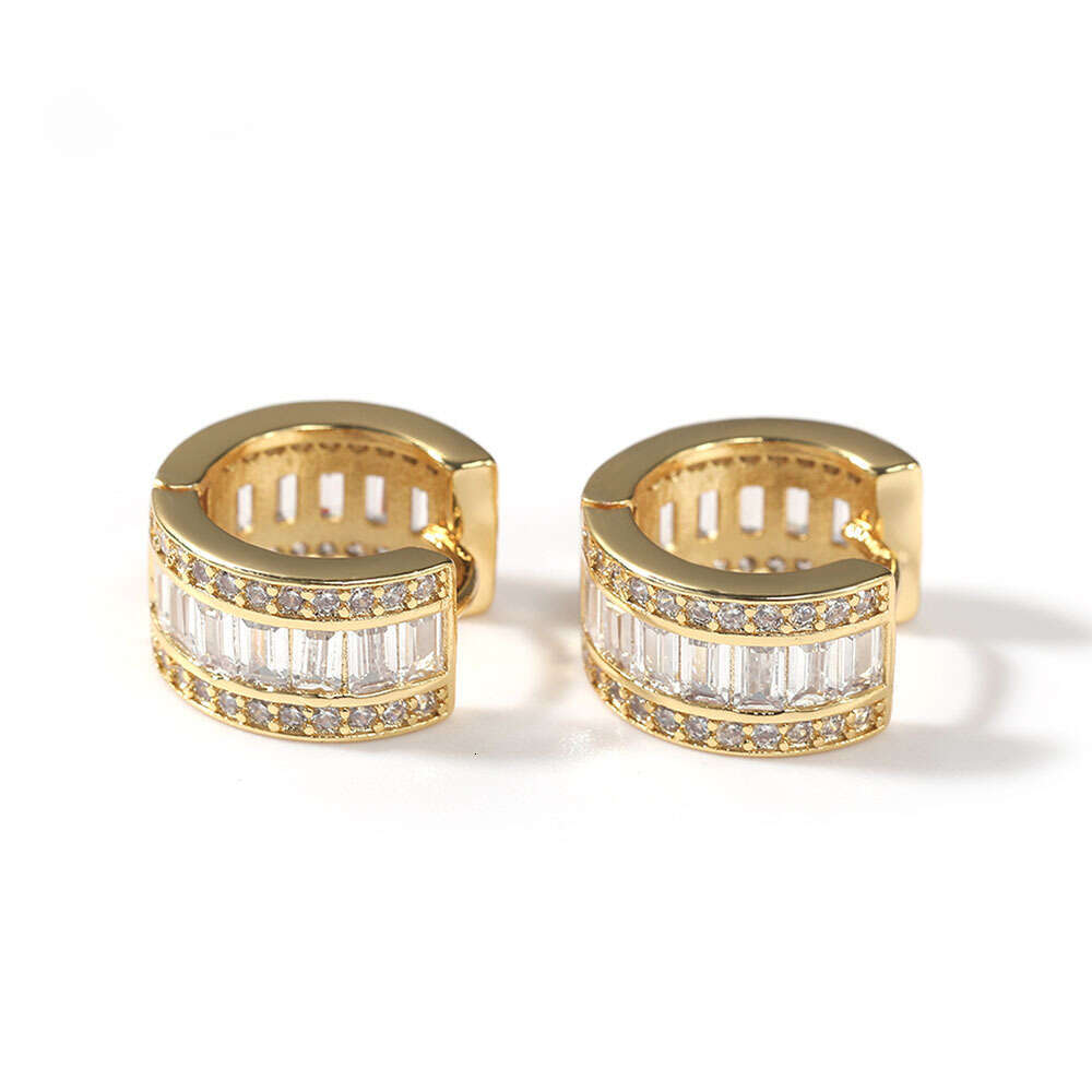 European and American Cross-Border Simple Inlaid Diamond Hip-Hop Moissanite diamond earrings Fashion Trend Square Zircon Earrings Hiphop Rap Accessori