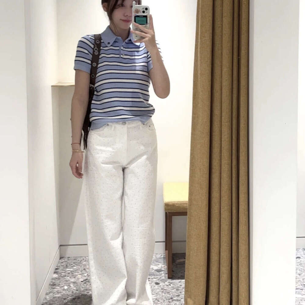 2026 Spring/Summer Designer Fashion Stripe Flip Leader Knitted Women's Short Top for Women