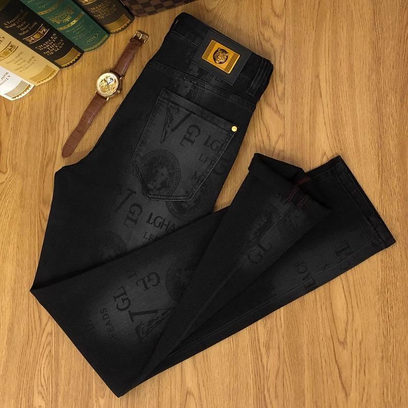 Luxury Brand Designer Clothes High-end European Black Jeans Men's Printed Stretch Slim Fit Skinny 2025 Autumn New Casual Long Pants