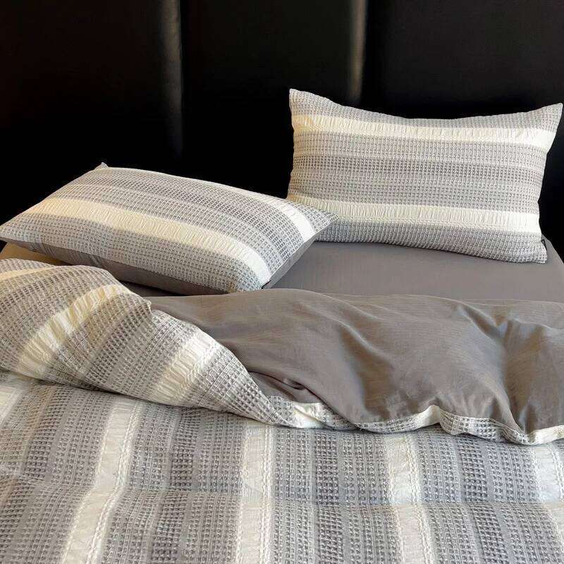 Class A 100 four-piece set of pure cotton bedding waffle bed sheet mattress Y260124