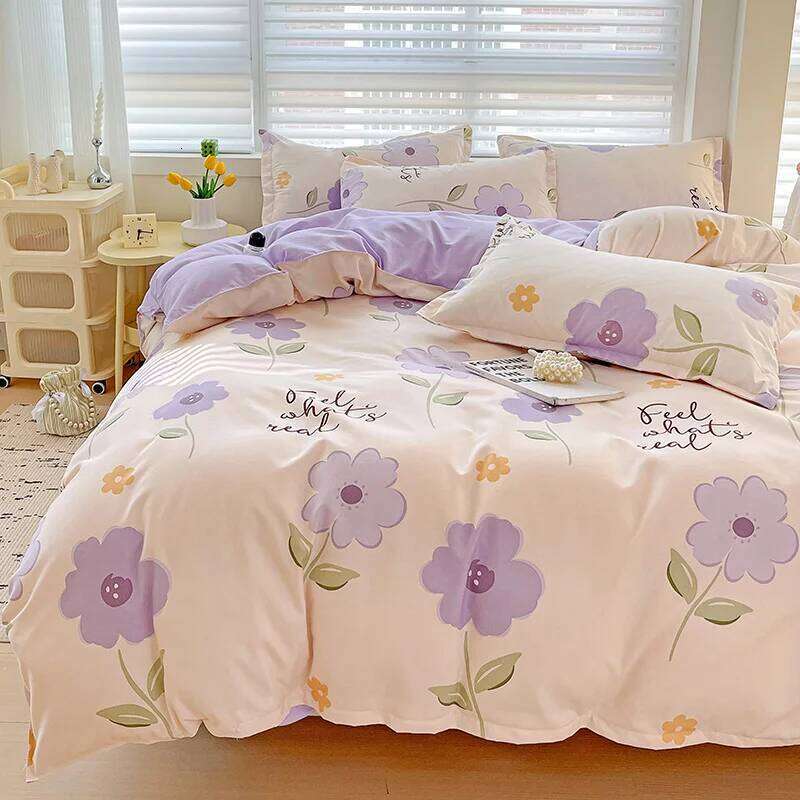 For 4pcs, 100% cotton bedding set, four piece sheet comfort girly fresh style couple bed comforter set Y260124