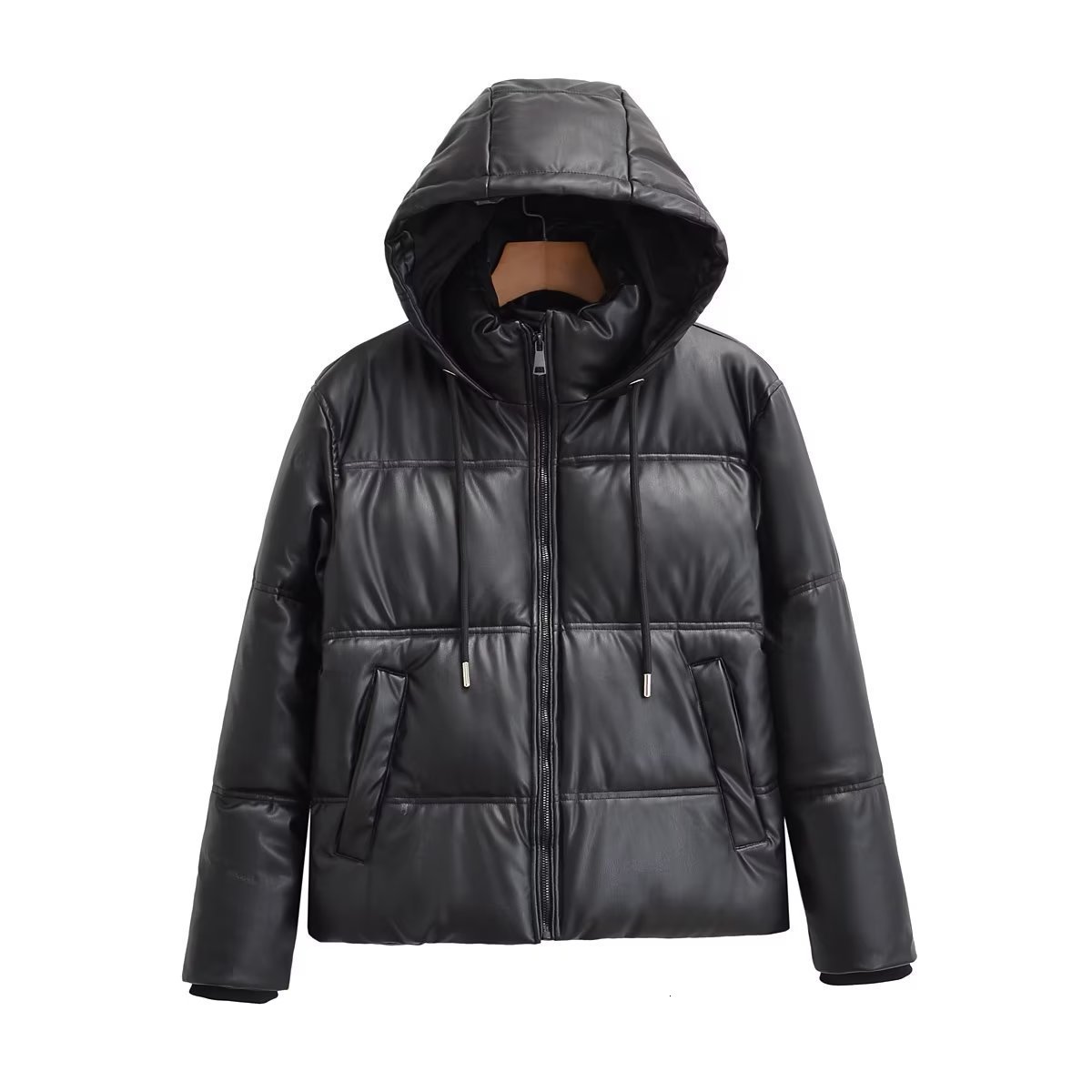 Winter coat women PU leather jacket tick wram parkas Streetwear punk black hooded winter coats korean outwear 210521