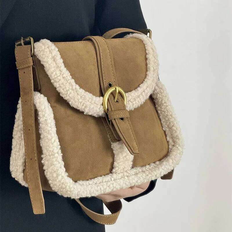 Autumn and winter retro Sle sherpa women's shoulder bag luxury design splicing new commuter multifunctional portable crossbody b XJ260125