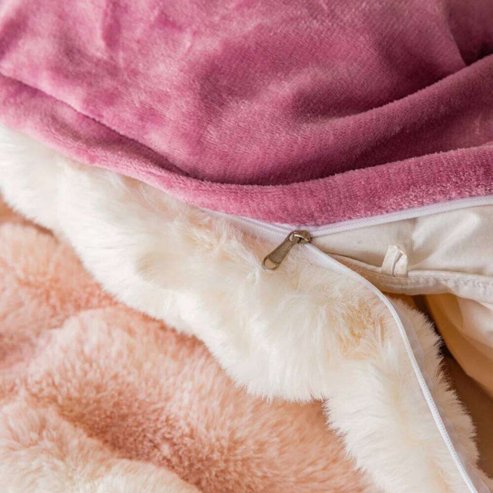 4pcs High End Rabbit Plush Four Piece Winter Thick Warm Bubble Velvet Cover Set Lace Bed Sheet Skirt Pillowcases Bedding Y260124