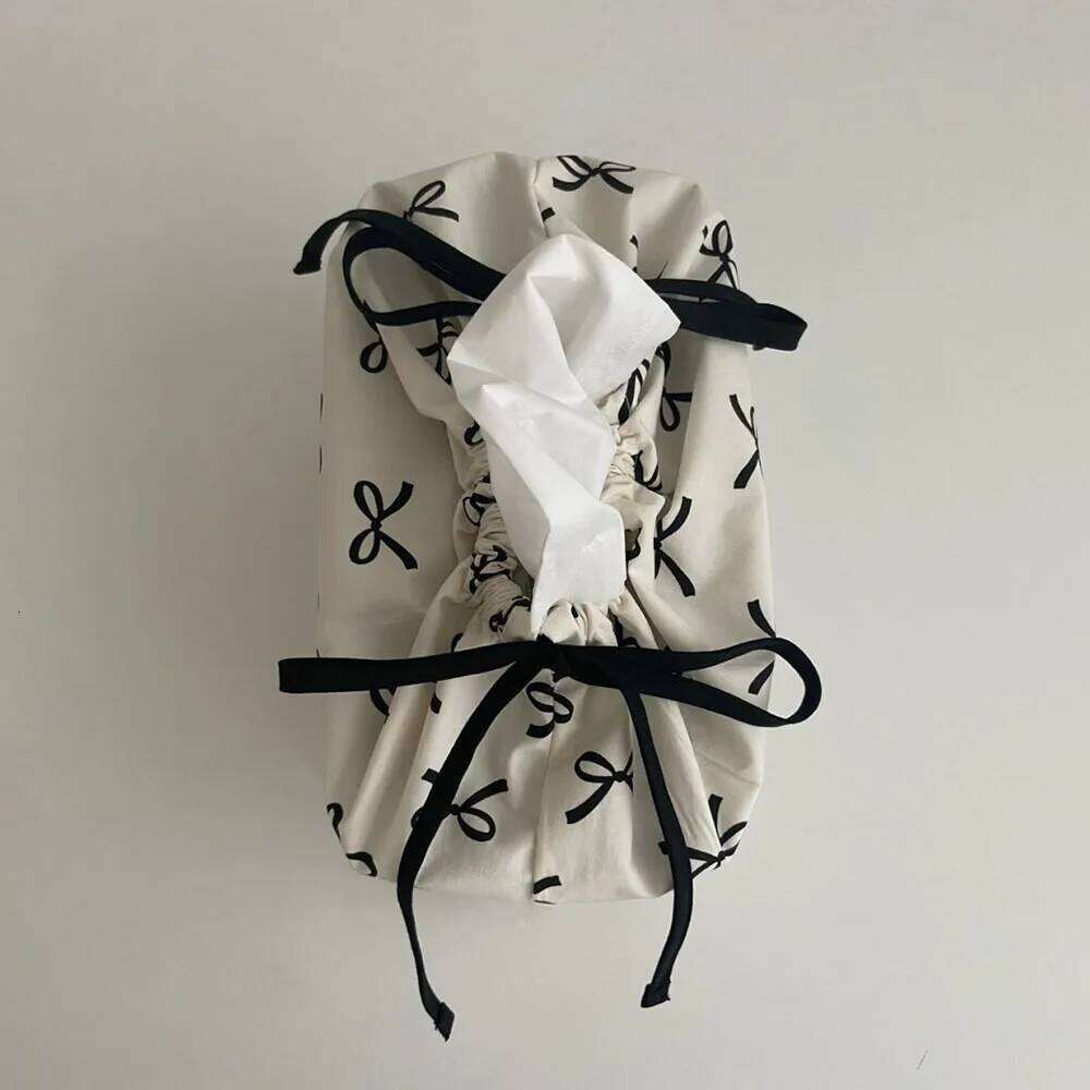 Bow Storage Bag Ribbon Drawstring Adjustable Dustproof Tissue Box Livingroom Car Napkin Paper Case Home Organizer