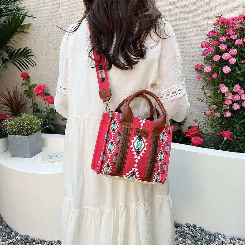 European and American Vintage Print Canvas Trendy Women's Shoulder Handheld Crossbody Large Capacity Tote Bag XJ260125