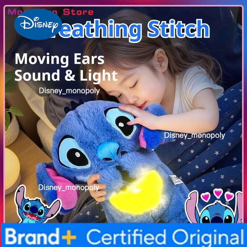 Disney Kawaii Stitch Plush Doll For Baby, Sleeping Companion, Musical Sound Soothing With Air Bag And Light, Breathing Toys Gifts H2601261