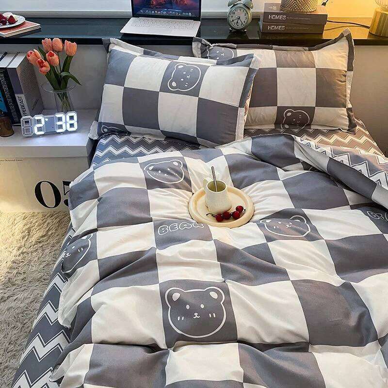 Gradient Blue Bedding Simple style Soft Bed Flat Sheet Pillowcase Single Twin Full Size Adults Teens Duvet Cover Set Kawaii Y260124