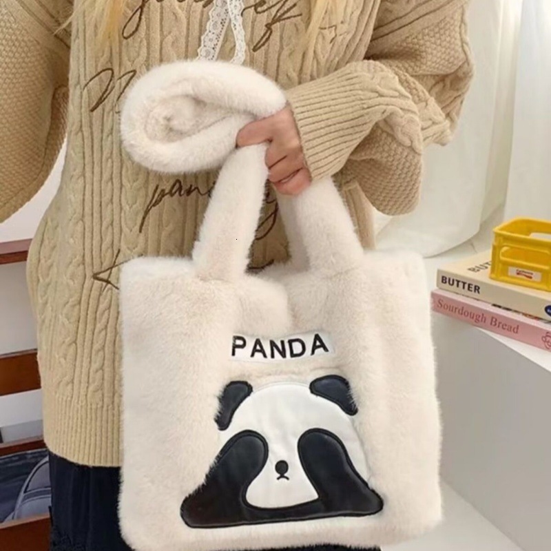 Cross-Border Wholesale Preppy Style Panda Backpack Cute Large Capacity Plush Shoulder Girls Underarm Tote Bag