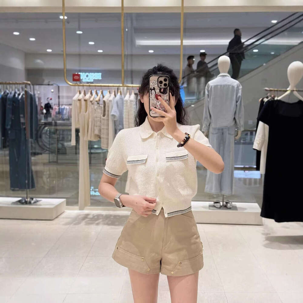 2026 French Elegant Spring/Summer College Style Color blocked Collar Knitted Cardigan Top