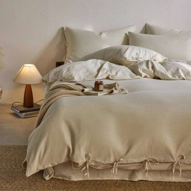 Japanese-style homestay wind and linen four-piece set, pure cotton quilt cover, bed sheet, bedding Y260124