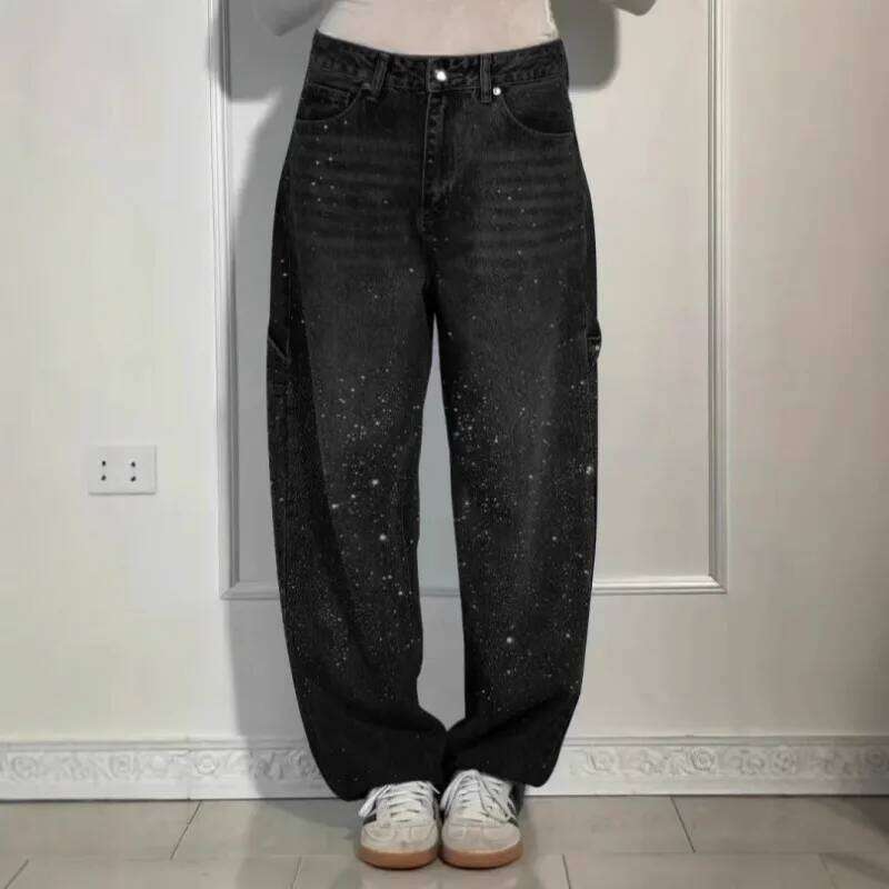 2025 New Rhinestone for Streetweart Wide Leg Denim Jeans Y2k Baggey Pants Korean Fashion Women Clothing C260126 - view 5