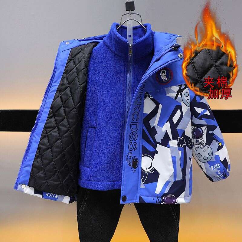 Disney Children's boys' waterproof and stylish fleece jacket for autumn and winter, thick three-in-one coat, 2025 new style, suitable for yo