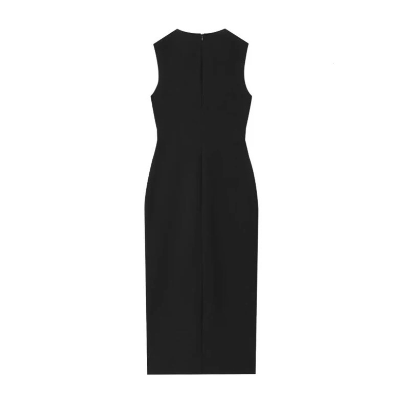 Black Elegant Party Midi Dresses 2025 Womens Summer Sleeveless Long Fashion Casual Vintage Evening Dress 260120