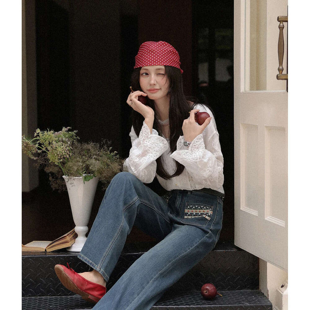 ALXNAN Blue Vintage Jeans High-waist Straight Wide-leg Baggy Pants 2025 Autumn Casual Elegant Office Lady Cotton Trousers L56751 C260126 - view 3