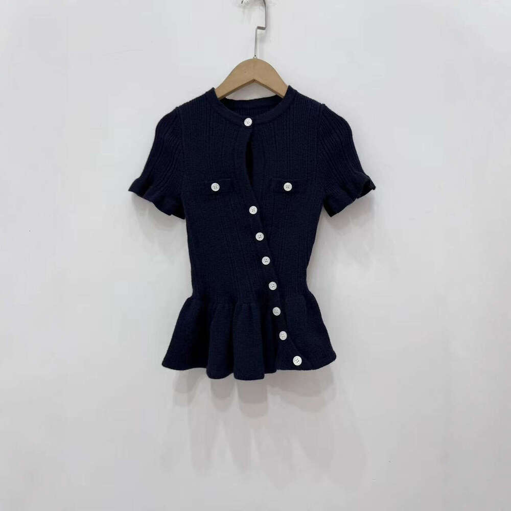 2026 autumn French elegant designer asymmetric hollow pleated knitted cardigan top for women