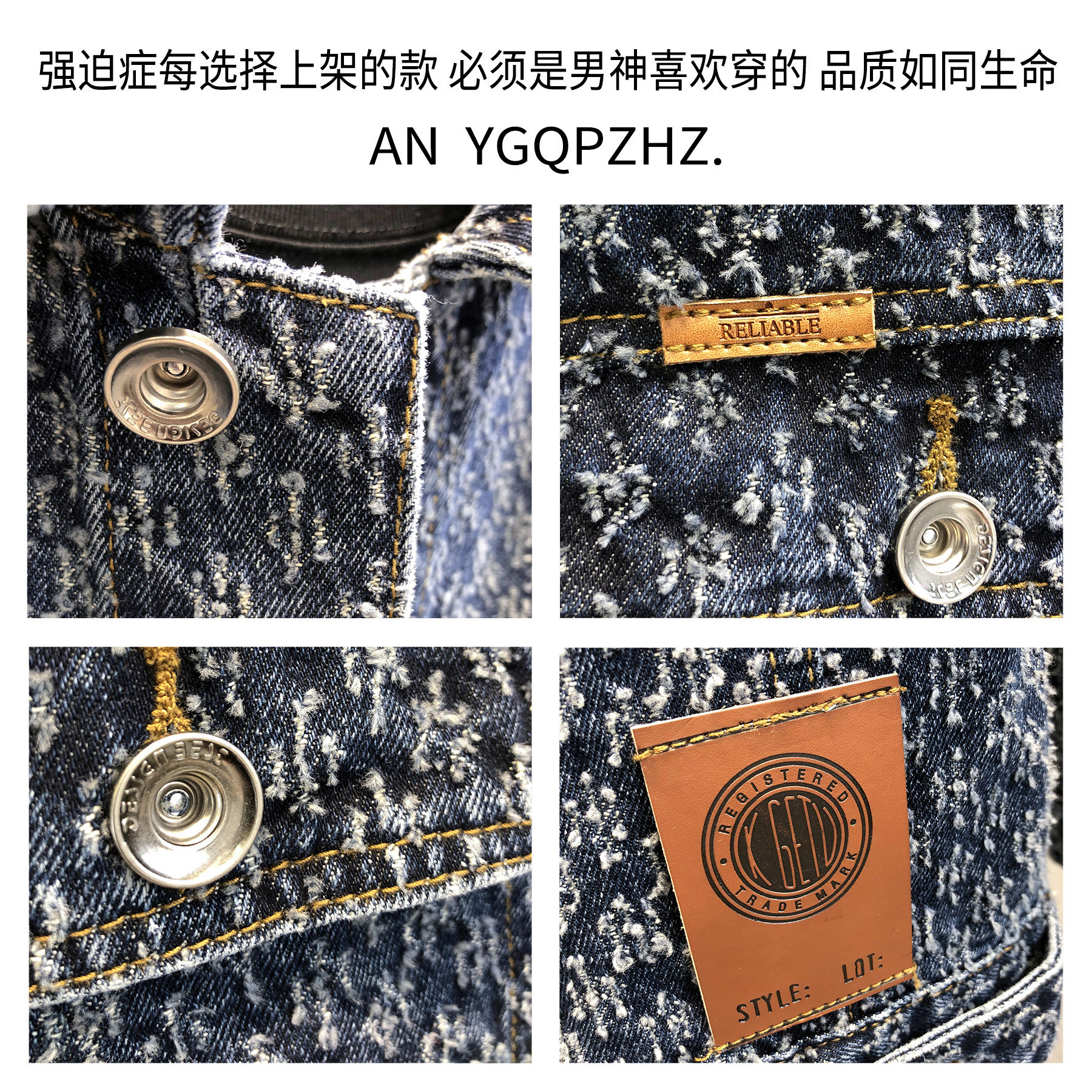 Men's PU Jacket, England Style Cat Paw Jacket with Cats, Blue/Grey Tie-Dye Textured Woven Coat - Long Sleeve Stand Collar, Covered Button, Pocket, Out - view 6