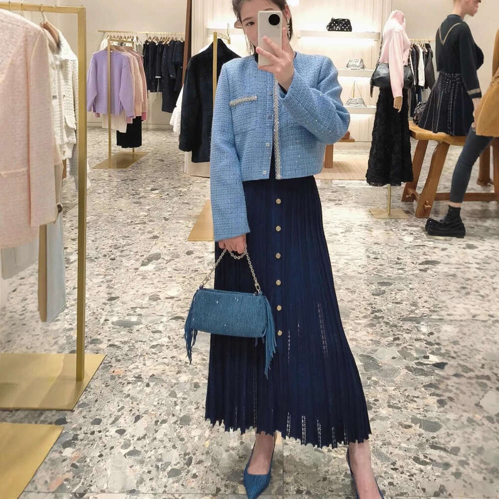 2026 Spring New Designer Deep Blue Hollow Sleeveless Slimming Women's Knitted Long Dress