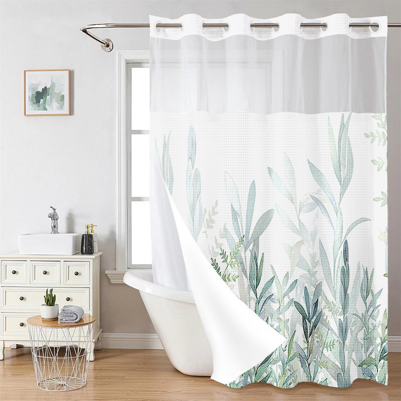 YL-38230 Digital Printed Double-Layer Large Ring Polyester Shower Curtain - Waterproof and Mildew-Proof, Floral Pattern Bathroom Curtain