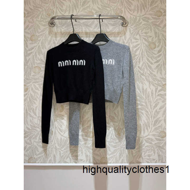 Designer MM Haute Couture Series 25AW Early Autumn Women's Letter Jacquard Wool Cashmere Long Sleeve Short Knit Sweater W7LI