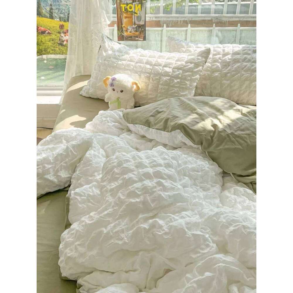 Princess Bedding French Style Wash Cotton Solid Color Seersucker Summer Soft 2024New Bed Sheet Comforter Set Y260124