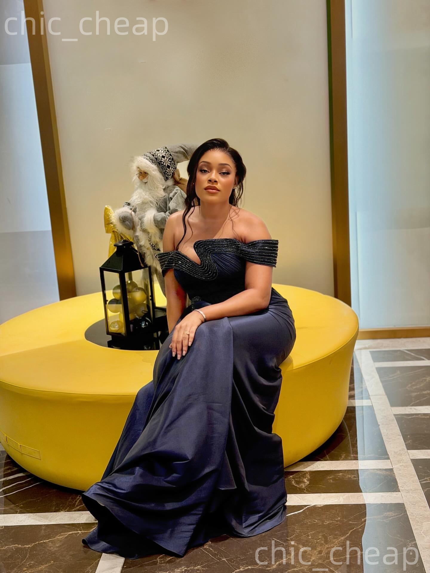 Aso Ebi Navy Blue Mermaid Prom Dresses 2026 Strapless Beaded Taffeta Evening Formal Party Second Birthday Engagement Gowns Dress For Special Occasions