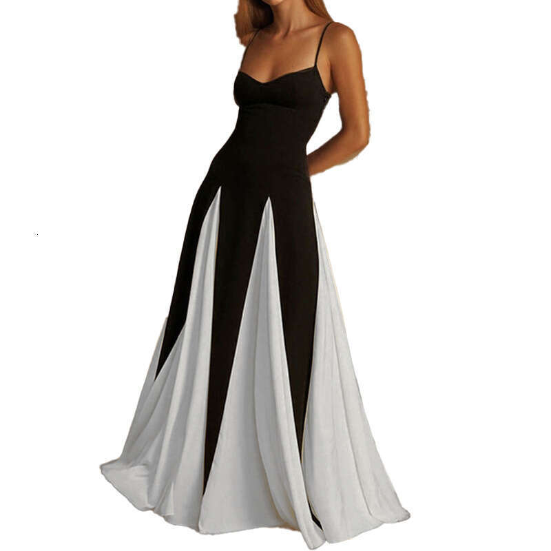 2026 European and American women's new color blocked long sleeved casual loose spring dress