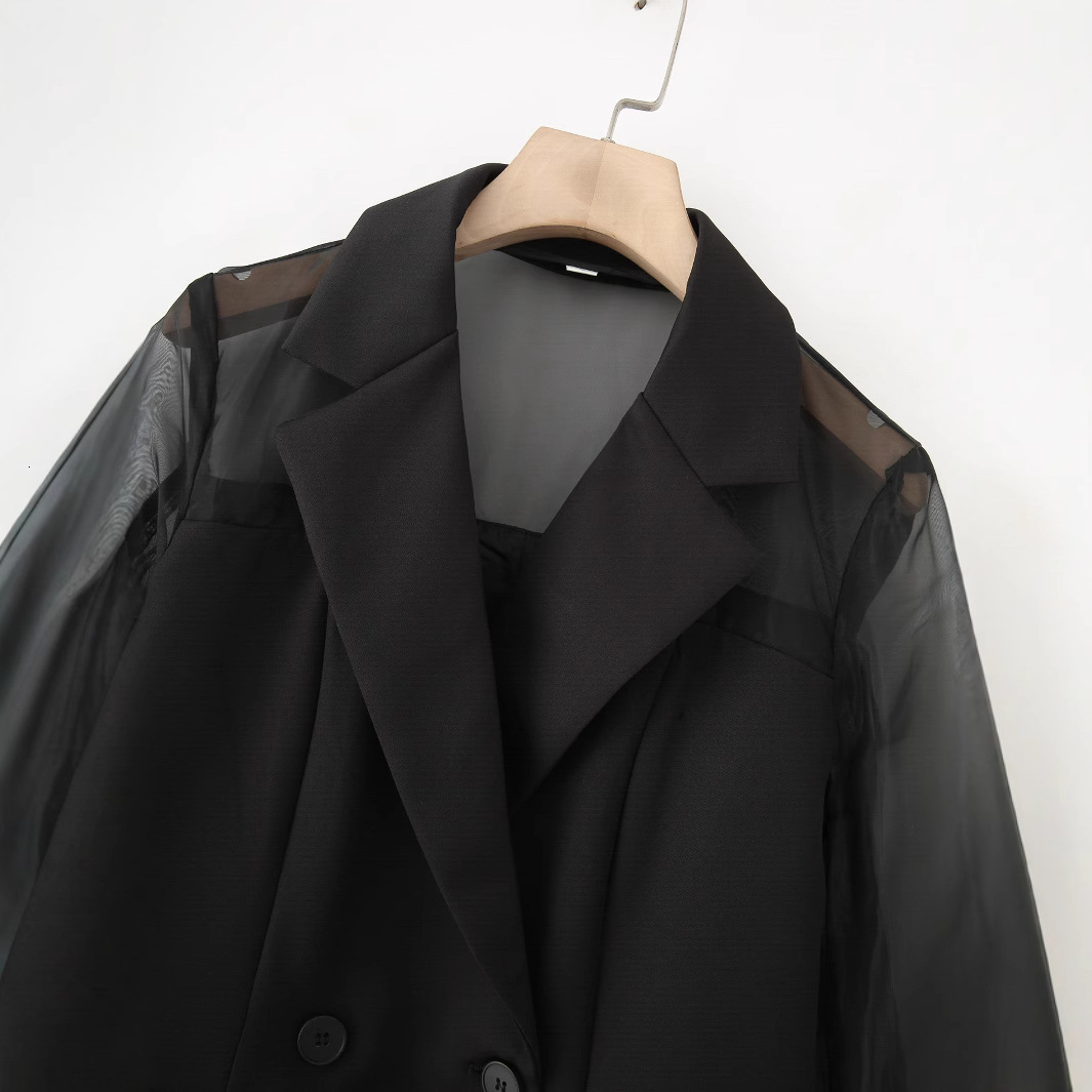Men Blazer Mesh Patchwork See Through Streetwear Double Breasted Lapel Long Sleeve Outerwear Fashion Men Casual Suits INCERUN 240827